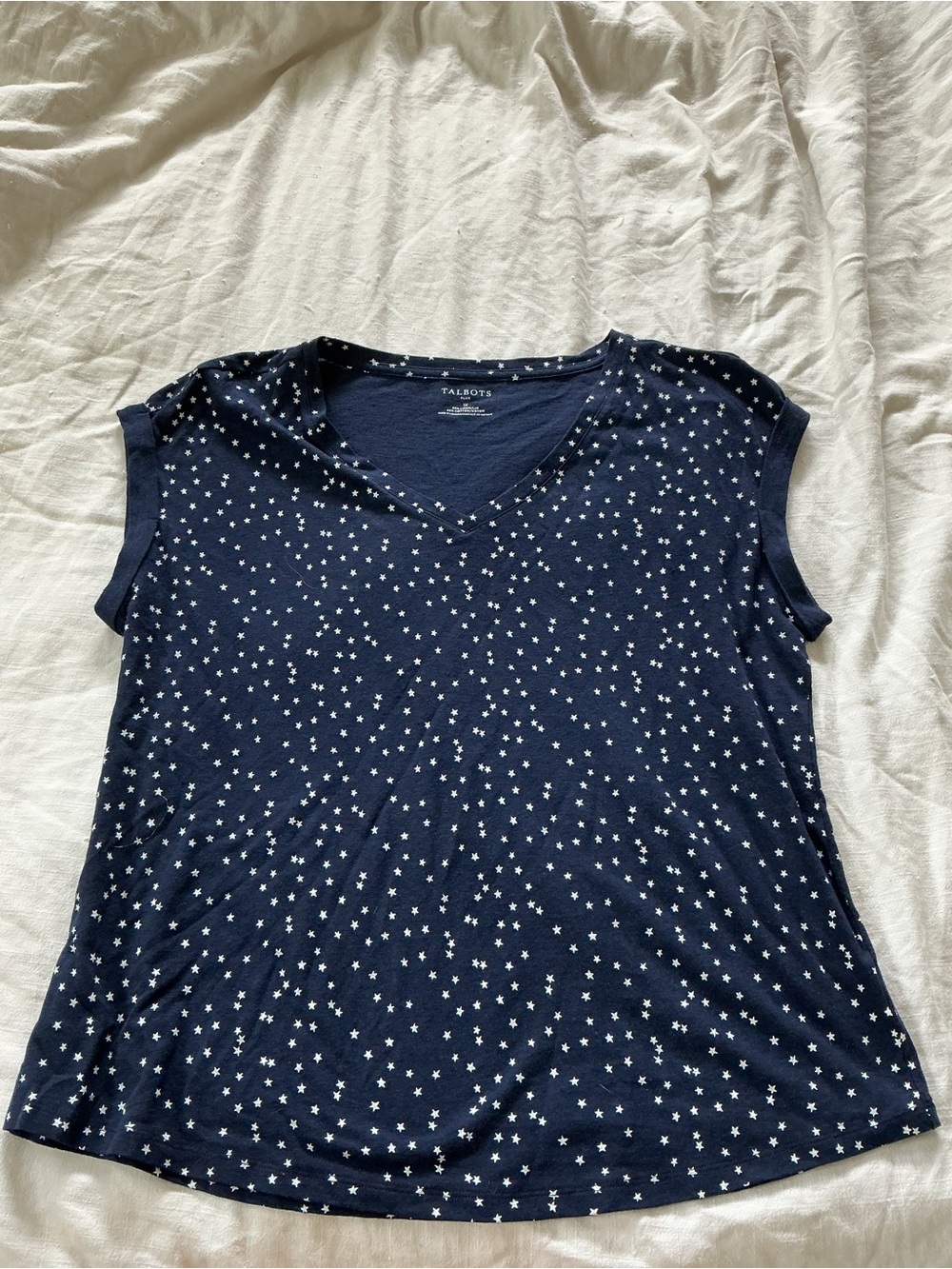 Talbots Navy V-Neck Star-Print Cap Sleeve Tee